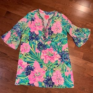 Lilly Pulitzer Elenora Silk Dress in Multi Island Escape sz L